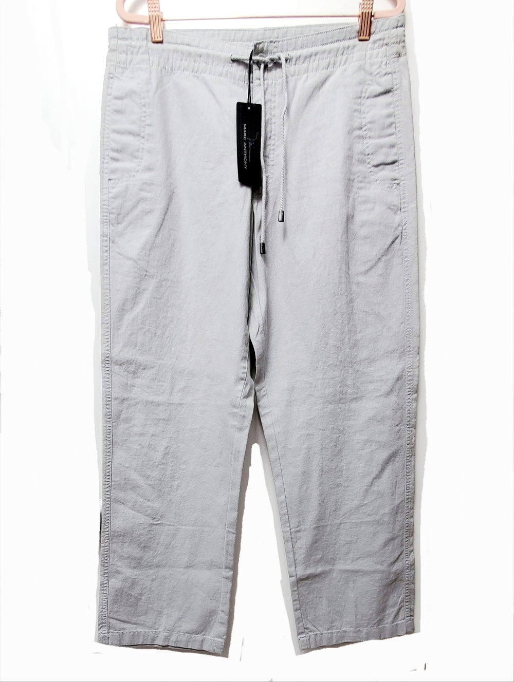 Marc Anthony Light Gray Linen Cotton Blend Retro Pants Size 32×30 New